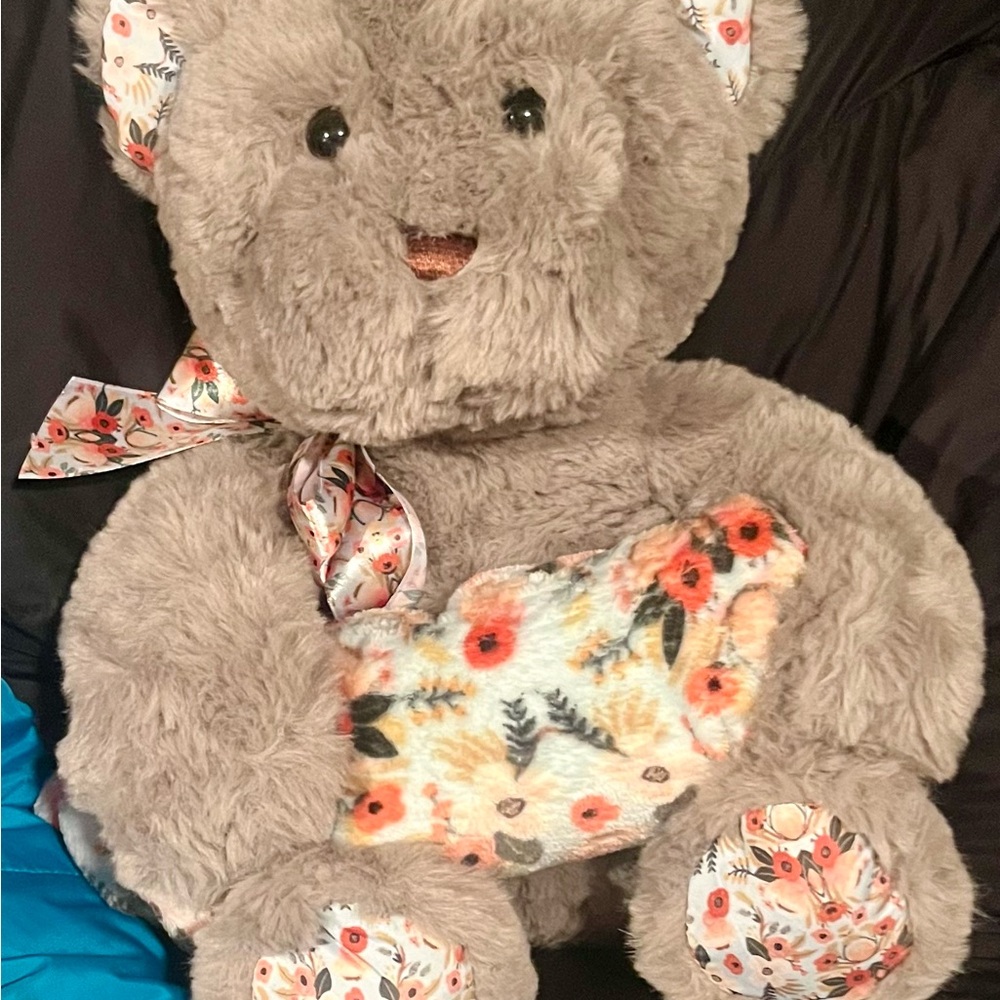 Floral Gray Teddy Bear Plush